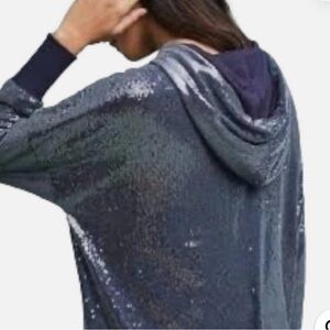 Anthropologie Postmark Blue Sequin Hoodie Zip Up